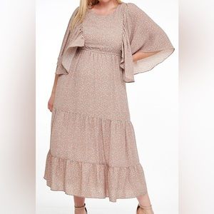 FLUTTER SLEEVE FLORAL PRINT TIERED MAXI DRESS SIZE LARGE